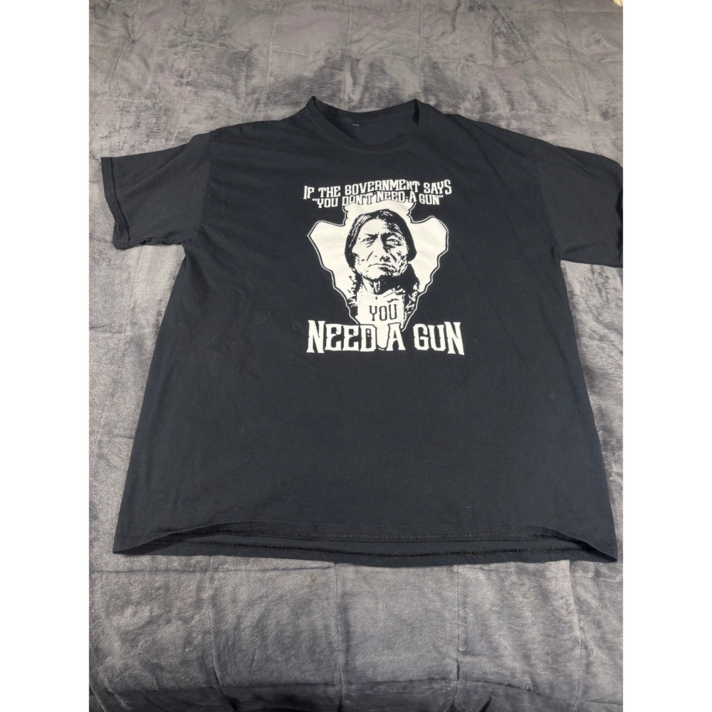 Unbranded‎ Mens Black You Need A Gun Graphic T-Shirt Native American Print 2XL